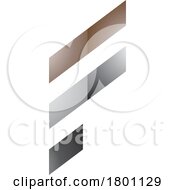 Poster, Art Print Of Brown And Grey Glossy Letter F Icon With Diagonal Stripes
