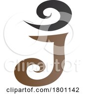 Poster, Art Print Of Brown And Black Glossy Swirl Shaped Letter J Icon