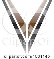 Poster, Art Print Of Brown And Black Glossy Striped Shaped Letter V Icon
