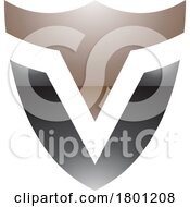 Brown And Black Glossy Shield Shaped Letter V Icon