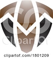Poster, Art Print Of Brown And Black Glossy Shield Shaped Letter T Icon