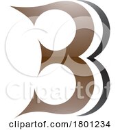 Poster, Art Print Of Brown And Black Curvy Glossy Letter B Icon Resembling Number 3