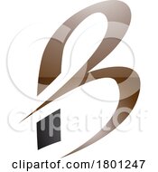Poster, Art Print Of Brown And Black Slim Glossy Letter B Icon With Pointed Tips
