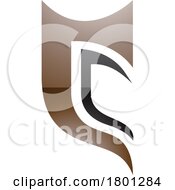 Poster, Art Print Of Brown And Black Glossy Half Shield Shaped Letter C Icon