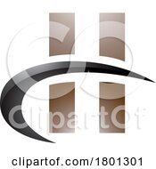 Brown And Black Glossy Letter H Icon With Vertical Rectangles And A Swoosh