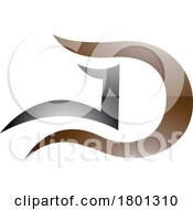Brown And Black Glossy Letter D Icon With Wavy Curves