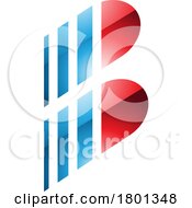 Poster, Art Print Of Blue And Red Glossy Letter B Icon With Vertical Stripes