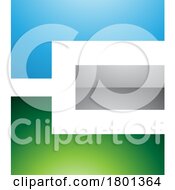 Poster, Art Print Of Blue Green And Grey Glossy Rectangular Letter E Icon