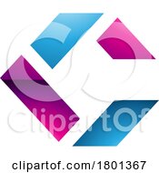 Poster, Art Print Of Blue And Magenta Glossy Square Letter C Icon Made Of Rectangles