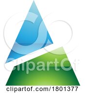 Poster, Art Print Of Blue And Green Glossy Split Triangle Shaped Letter A Icon