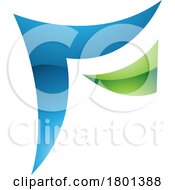 Poster, Art Print Of Blue And Green Wavy Glossy Paper Shaped Letter F Icon