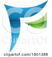 Blue And Green Wavy Glossy Paper Shaped Letter F Icon