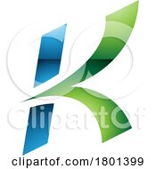 Poster, Art Print Of Blue And Green Glossy Italic Arrow Shaped Letter K Icon