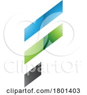 Poster, Art Print Of Blue And Green Glossy Letter F Icon With Diagonal Stripes