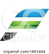 Blue And Green Glossy Letter F Icon With Horizontal Stripes
