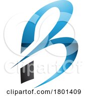 Poster, Art Print Of Blue And Black Slim Glossy Letter B Icon With Pointed Tips