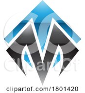 Blue And Black Glossy Square Diamond Shaped Letter M Icon