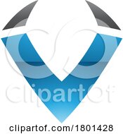 Poster, Art Print Of Blue And Black Glossy Horn Shaped Letter V Icon