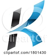 Poster, Art Print Of Blue And Black Glossy Italic Arrow Shaped Letter K Icon