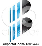Blue And Black Glossy Letter B Icon With Vertical Stripes