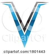 Poster, Art Print Of Blue And Black Glossy Spiky Shaped Letter V Icon