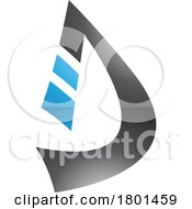 Blue And Black Glossy Curved Strip Shaped Letter D Icon