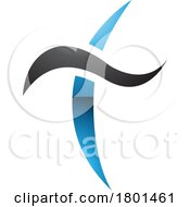 Blue And Black Glossy Curvy Sword Shaped Letter T Icon by cidepix