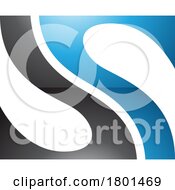 Blue And Black Glossy Fish Fin Shaped Letter S Icon
