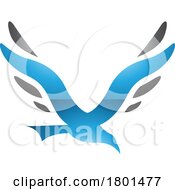 Poster, Art Print Of Blue And Black Glossy Bird Shaped Letter V Icon
