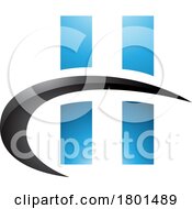 Poster, Art Print Of Blue And Black Glossy Letter H Icon With Vertical Rectangles And A Swoosh