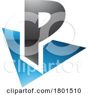 Poster, Art Print Of Blue And Black Glossy Letter P Icon With A Triangle