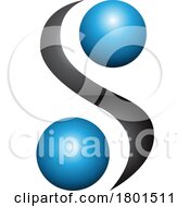 Blue And Black Glossy Letter S Icon With Spheres