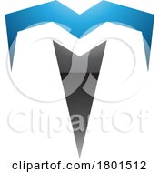 Poster, Art Print Of Blue And Black Glossy Letter T Icon With Pointy Tips