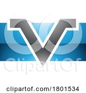 Poster, Art Print Of Blue And Black Glossy Rectangle Shaped Letter V Icon
