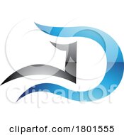 Blue And Black Glossy Letter D Icon With Wavy Curves