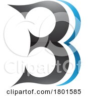 Poster, Art Print Of Black And Blue Curvy Glossy Letter B Icon Resembling Number 3