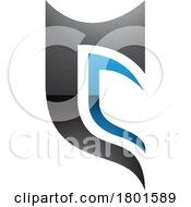 Black And Blue Glossy Half Shield Shaped Letter C Icon