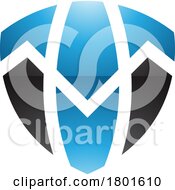 Blue And Black Glossy Shield Shaped Letter T Icon