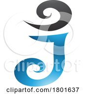 Poster, Art Print Of Blue And Black Glossy Swirl Shaped Letter J Icon