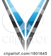 Poster, Art Print Of Blue And Black Glossy Striped Shaped Letter V Icon