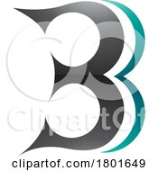 Poster, Art Print Of Black And Persian Green Curvy Glossy Letter B Icon Resembling Number 3