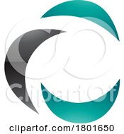 Black And Persian Green Glossy Crescent Shaped Letter C Icon