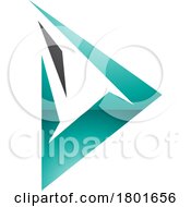 Black And Persian Green Glossy Spiky Triangular Letter D Icon