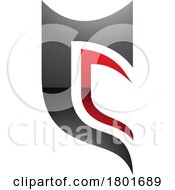 Black And Red Glossy Half Shield Shaped Letter C Icon