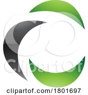 Black And Green Glossy Crescent Shaped Letter C Icon