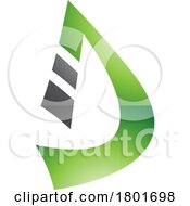 Black And Green Glossy Curved Strip Shaped Letter D Icon