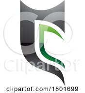 Black And Green Glossy Half Shield Shaped Letter C Icon
