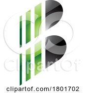 Black And Green Glossy Letter B Icon With Vertical Stripes