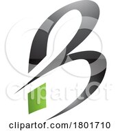Poster, Art Print Of Black And Green Slim Glossy Letter B Icon With Pointed Tips