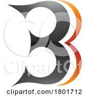 Poster, Art Print Of Black And Orange Curvy Glossy Letter B Icon Resembling Number 3